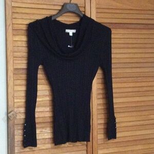 It's Our Time Black Ribbed Cowl Neck Top